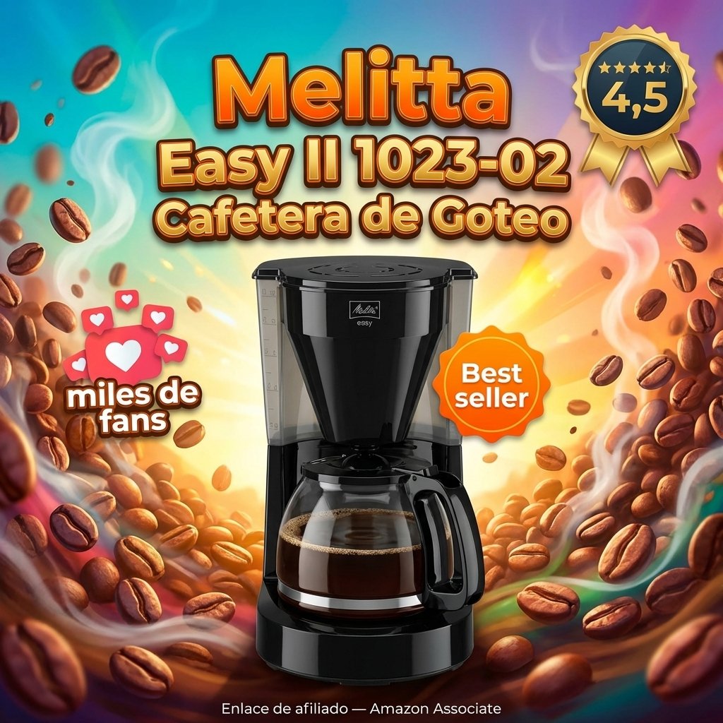 Melitta Easy II 1023-02 Cafetera de Goteo — Jarra vidrio y portafiltros para lavavajillas, antigoteo, hasta 10 tazas, 1,25L, negro