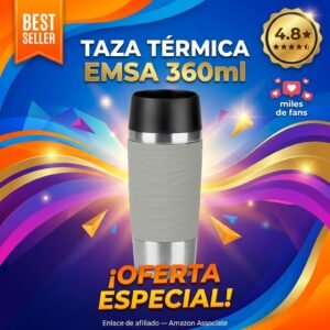 Taza Térmica de Viaje Emsa 360ml Acero: café caliente donde vayas