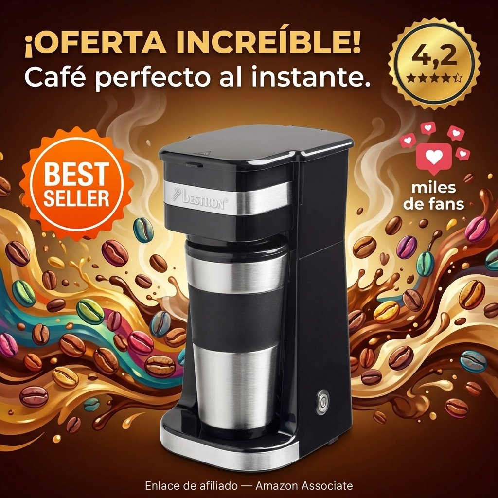 Bestron Cafetera de Goteo con Taza Aislada — 2 tazas grandes, 750W, acero inoxidable, 0,42L, negro