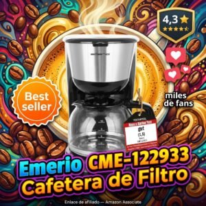 Cafetera Emerio 10 Tazas: filtro permanente y jarra de 1,25L