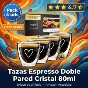 Tazas de Espresso Doble Pared en Cristal: set de 4 con estilo