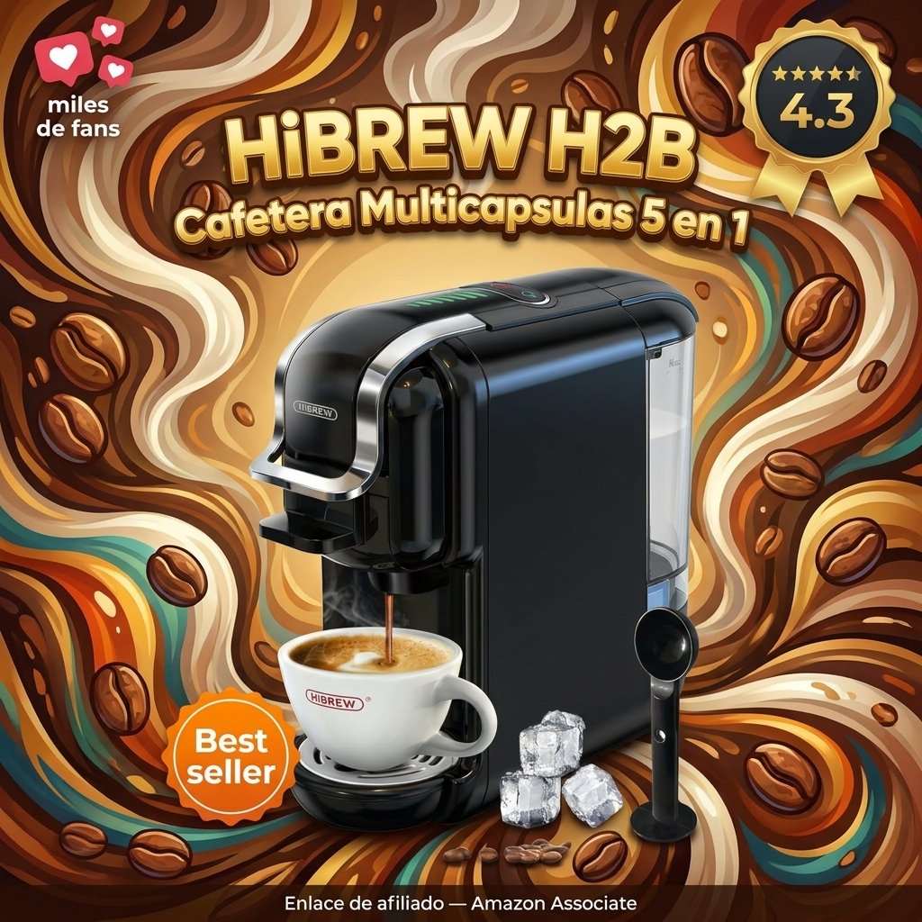 HiBREW H2B Cafetera Multicápsulas 5 en 1, compatible Nespresso, Dolce Gusto, café molido, 19 bares