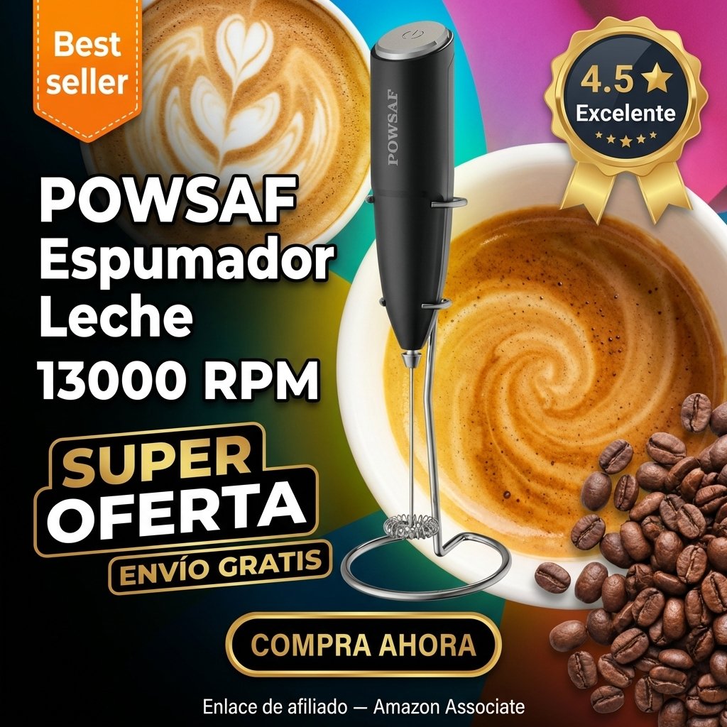 POWSAF Espumador de Leche Batidor 13000 RPM con Soporte
