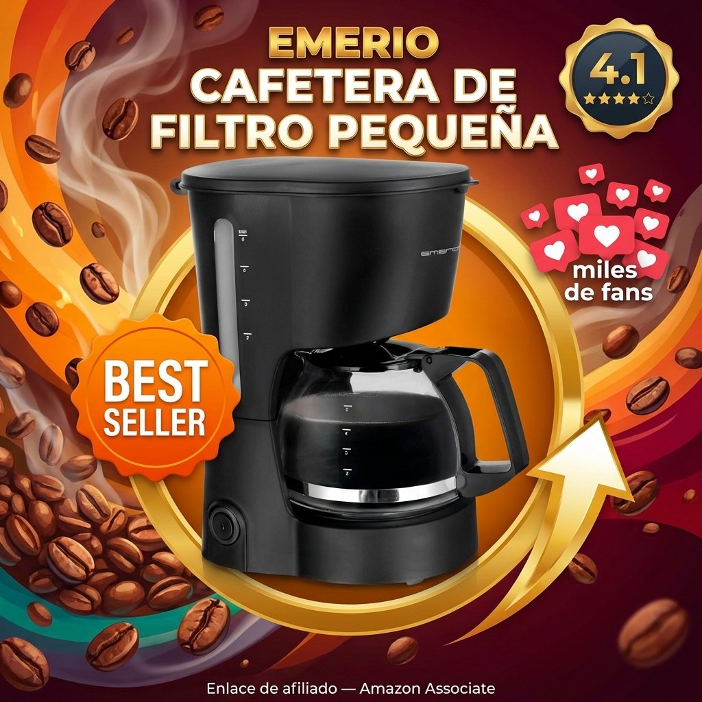 Emerio Cafetera de Filtro Pequeña — Jarra cristal 0,6L, 5 tazas, filtro permanente, antigoteo, apagado automático 40 min, 600W