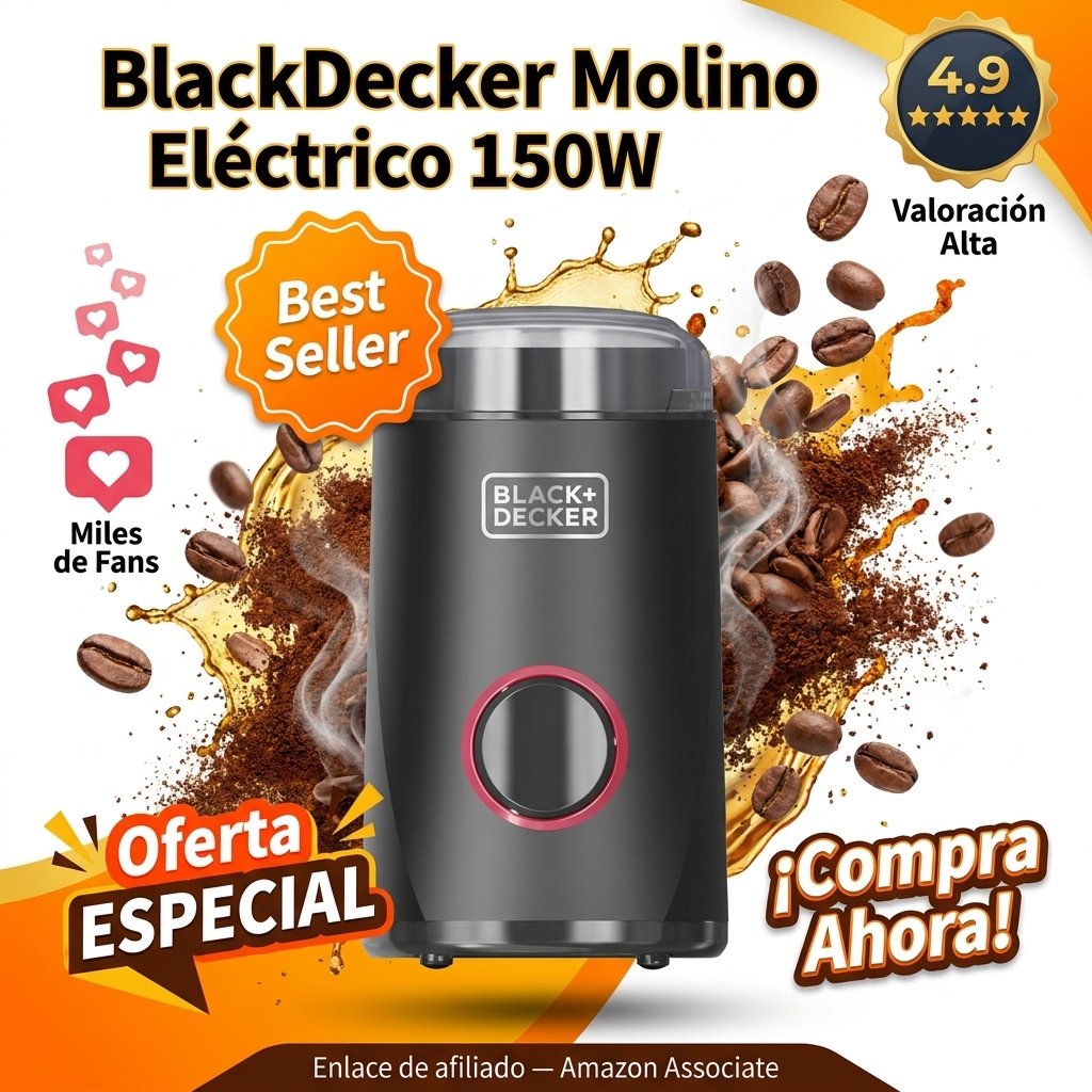 Black+Decker Molino Eléctrico 150W Cuchillas Acero Inoxidable Capacidad 50g