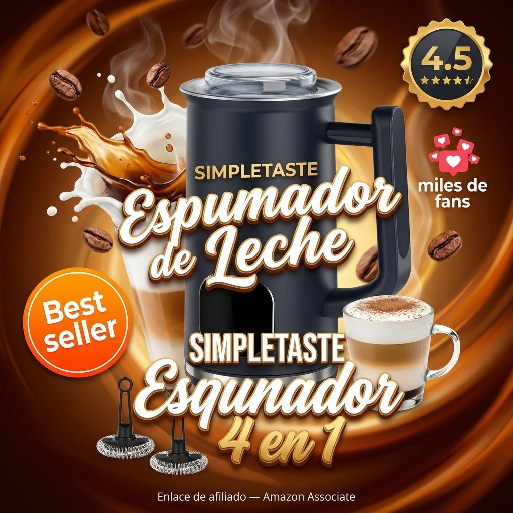SIMPLETASTE Espumador de Leche Eléctrico 4 en 1, 500ml, caliente y frío, para cappuccino y latte