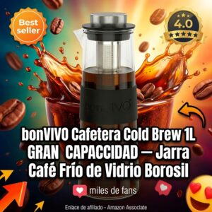 Cafetera cold brew 1 litro vidrio borosilicato filtro malla