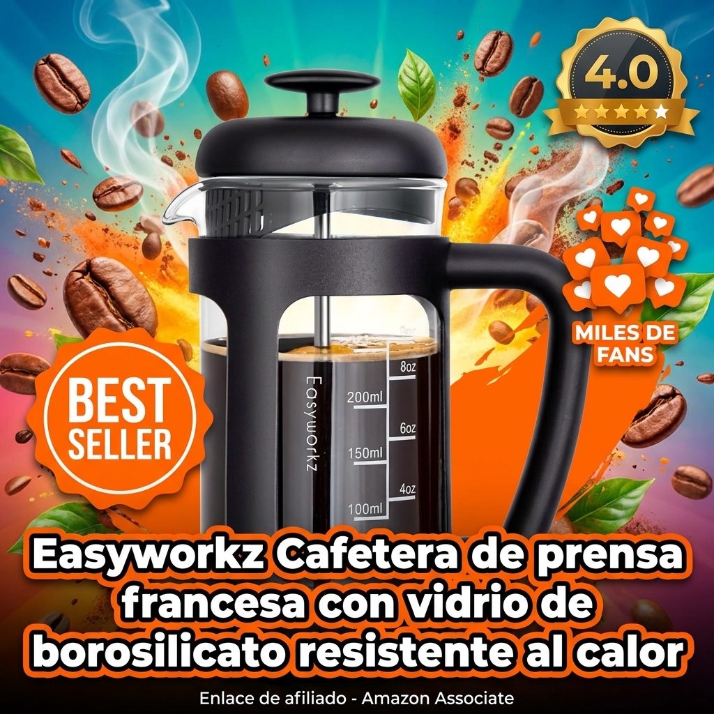 Easyworkz Cafetera de prensa francesa con vidrio de borosilicato resistente al calor, 350 ml