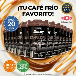 Café frío Mocay: cappuccino listo para beber, pack de 20 vasos