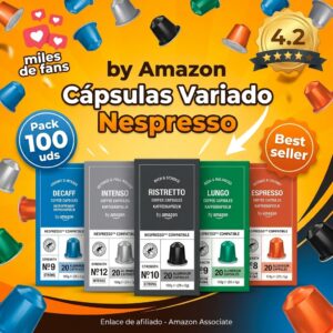 Cápsulas Nespresso Compatible Variado by Amazon – 100 Unidades