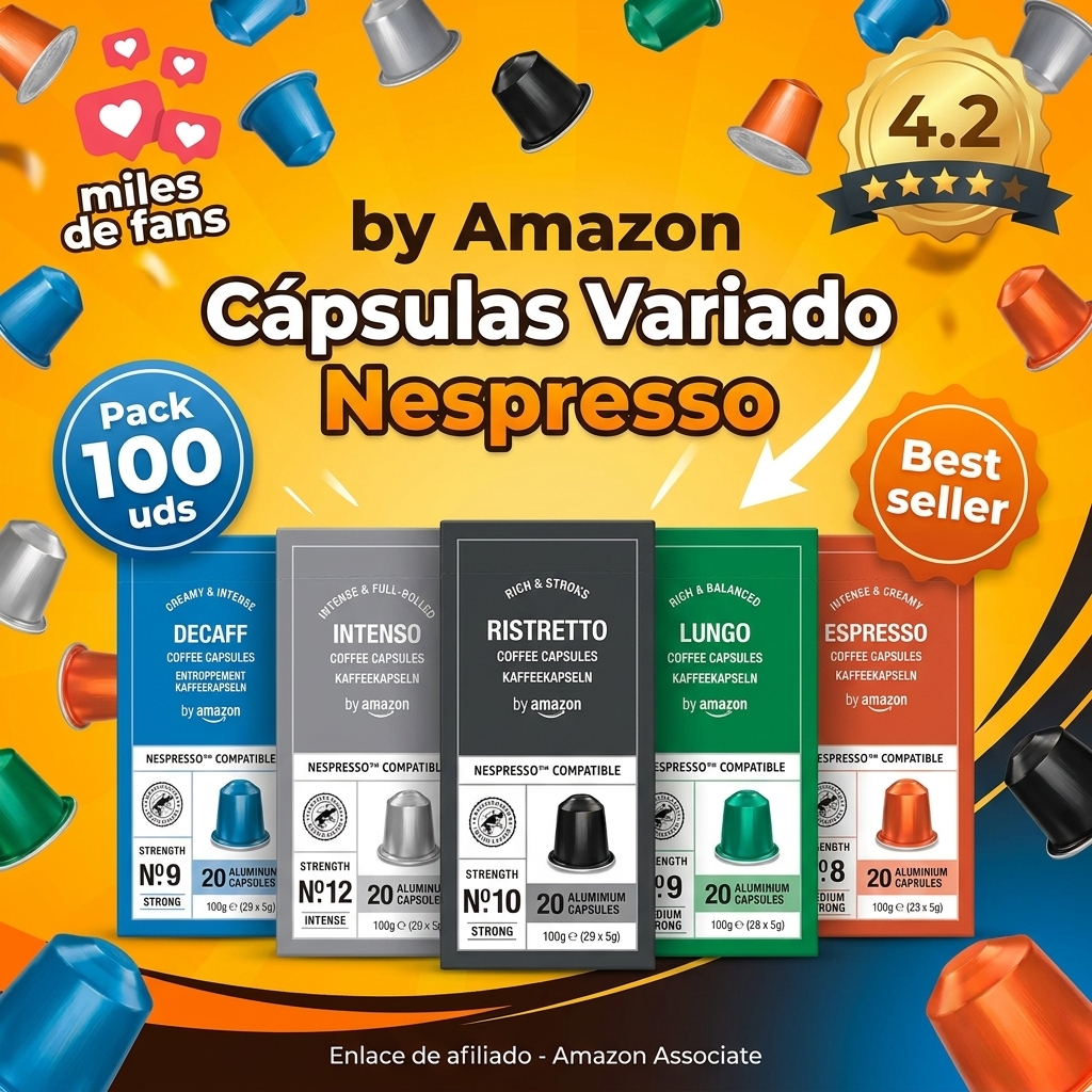 by Amazon Cápsula de café Paquete Variado compatibles con Nespresso, 100 Unidad, 5 Paquetes de 20, Certificado por Rainforest Alliance