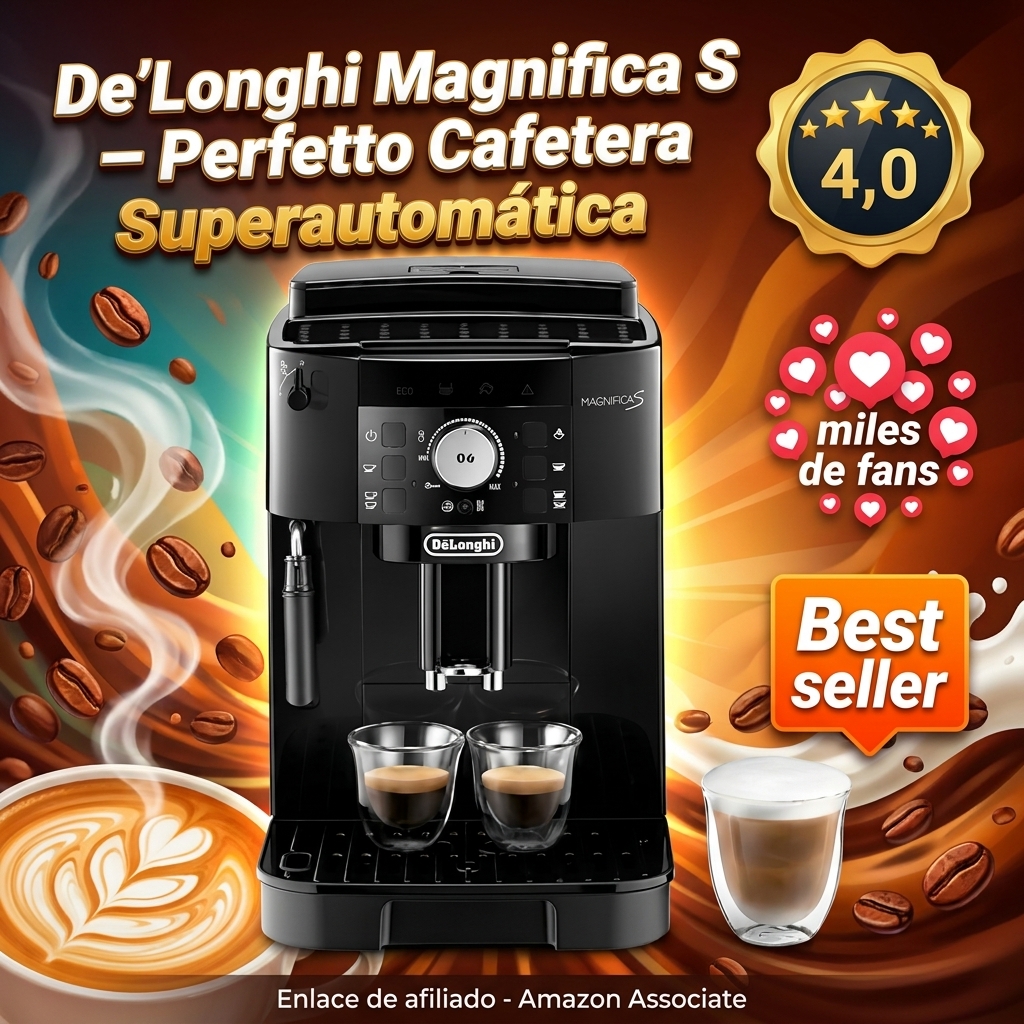 De'Longhi Magnifica S – Perfetto Cafetera Superautomática, Espumador de Leche manual, Espresso y Cappuccino, Panel de Control con Botones, Negro (ECAM11.112.B)