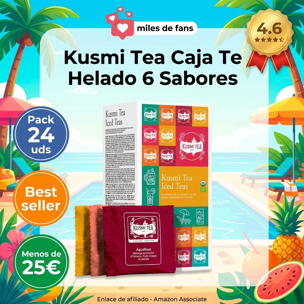 Kusmi Tea - Caja de Té Helado - 100% Orgánico - Idea de Regalo para Mujer o Hombre - Infusiones aromatizadas, Hibisco, Rooibos, Té Verde - Selección de 6 Sabores Icónicos - 24 Bolsitas