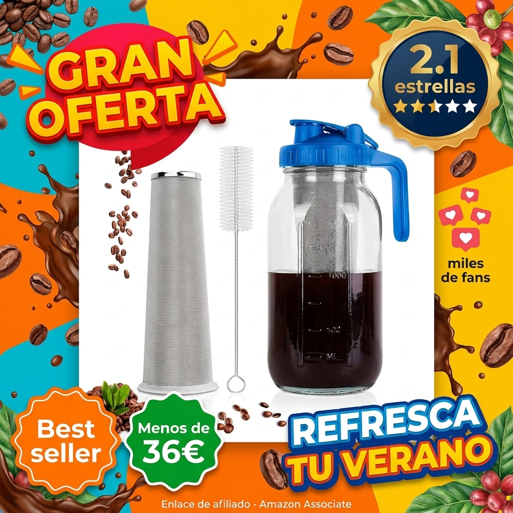 Cafetera Cold Brew de 1,8 litros, cafetera de cerveza fría, tapa con mango y filtro de acero inoxidable, tetera fría (azul)