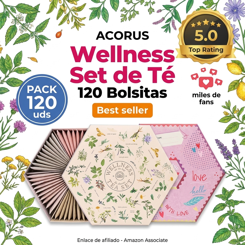 ACORUS Wellness & Loveland Set de Té – 120 Bolsitas, 12 Sabores – Infusiones Naturales de Hierbas y Frutas – Selección Premium sin Aditivos