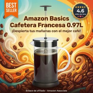 Cafetera Francesa Amazon Basics 0,97 L – Cristal y Filtro Triple