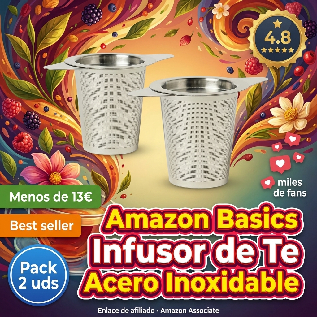 Amazon Basics Infusor de Té para Hojas Sueltas con Tapa, Juego de 2 Piezas, Acero Inoxidable, Resistente a la Oxidación y Apto para Lavavajillas
