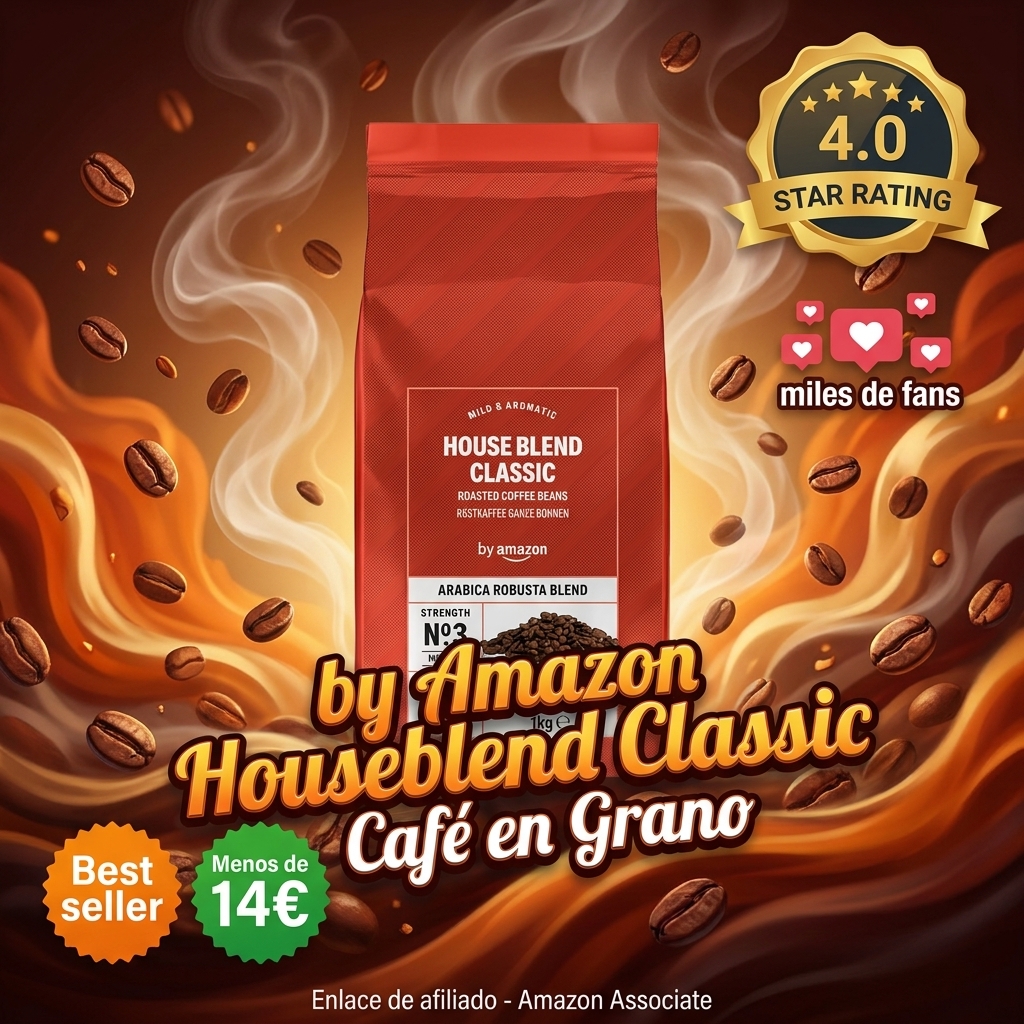 by Amazon Houseblend Classic Mezcla De Arábica Y Robusta Café En Grano De Tueste Natural, 1kg
