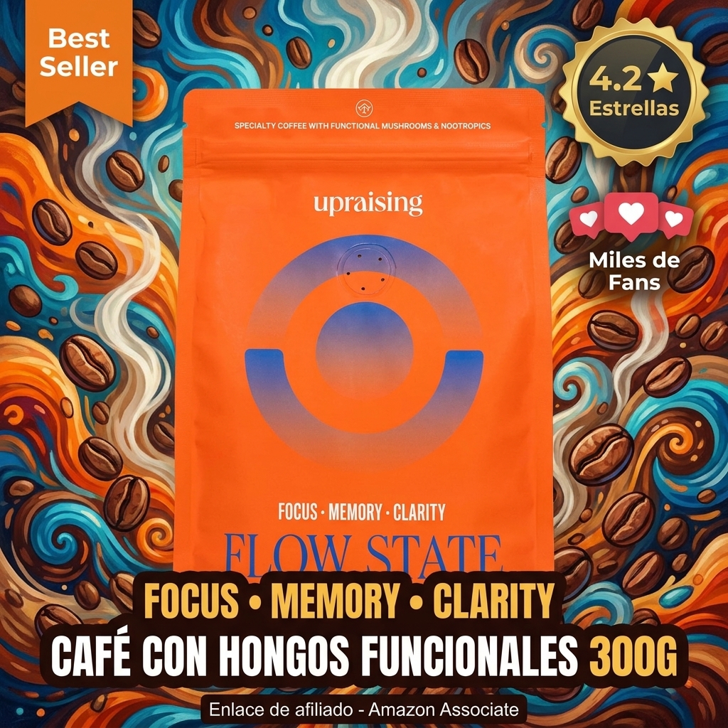 Flow State - Cafe Con Hongos Funcionales, 300 g | Mezcla de Cafe Arabica + Melena de Leon + Bacopa Monnieri + L-Theanine | Mejora Tu Memoria, Claridad y Concentracion | 100% Clean Label