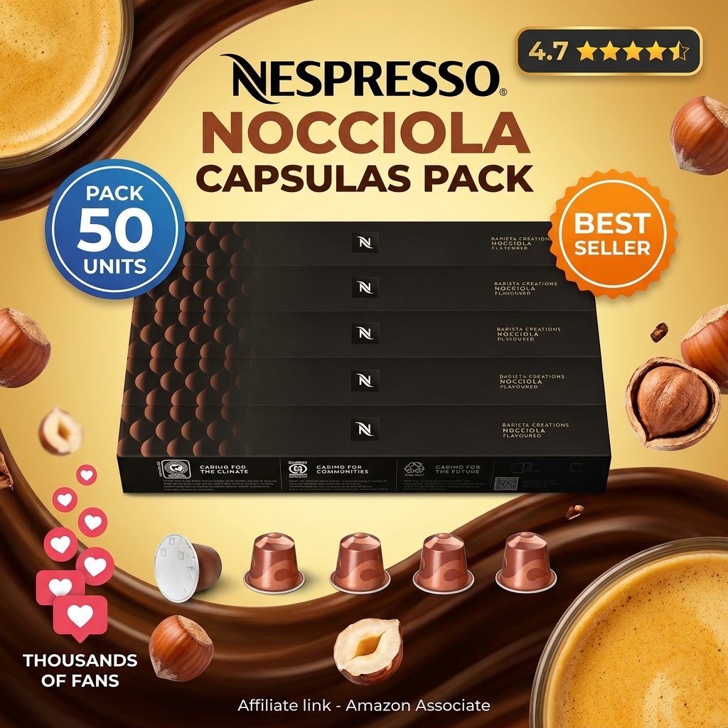 Nespresso Original Cápsulas de Café Nocciola con Sabor a Avellana, 50 Cápsulas para Cafetera, Tueste con Notas de Galleta