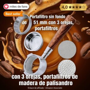 Portafiltro sin fondo 51mm madera para DeLonghi Dedica