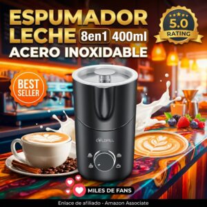 Espumador de Leche 8 en 1 – 400ml Acero Inoxidable Apto Lavavajillas