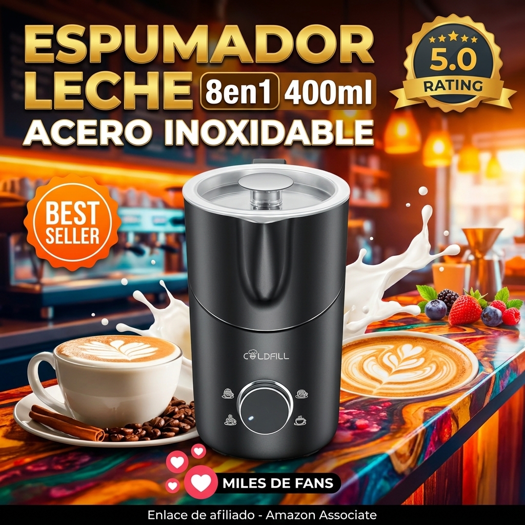 Espumador De Leche 8 en 1, 400 ml Espumador de Leche Electrico con Espuma Caliente y Fría, Calentador de Leche, Milk Frother Acero Inoxidable Apto Lavavajillas para Cappuccino y Latte