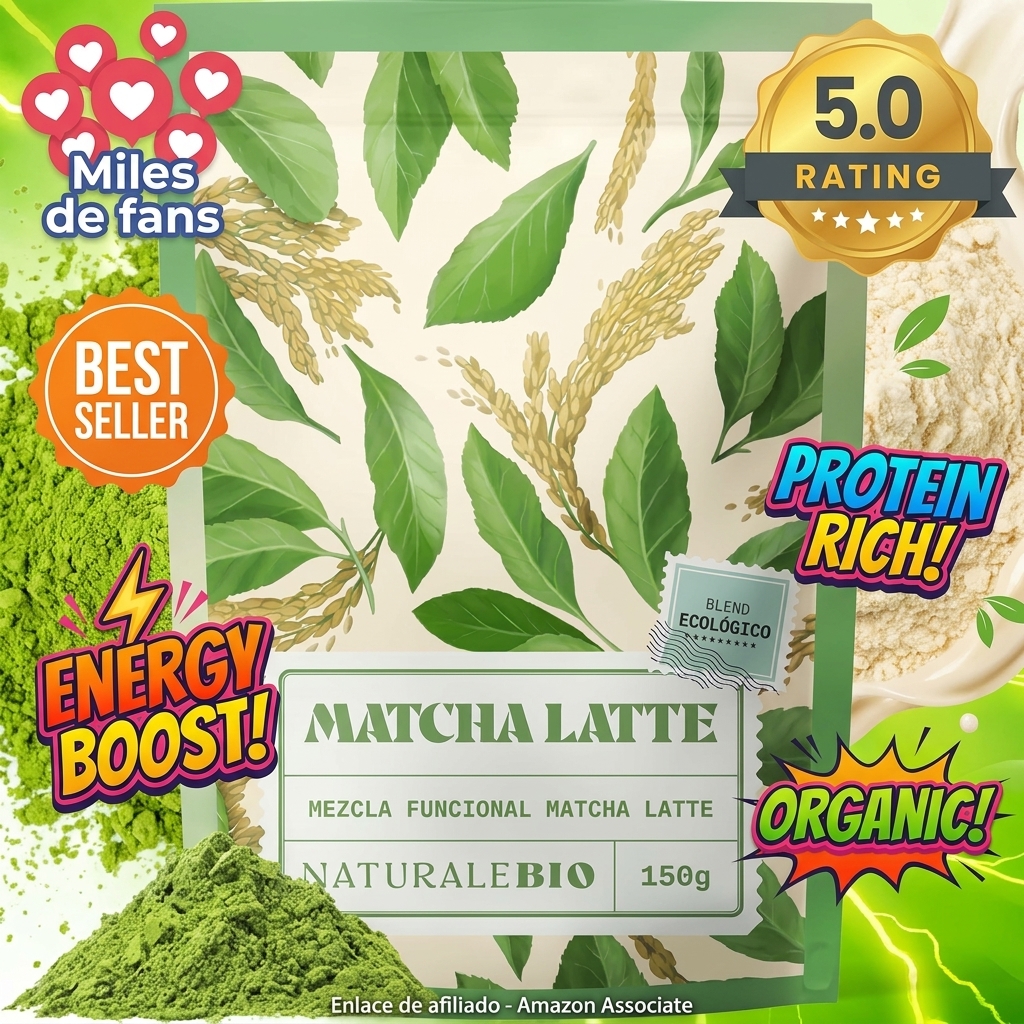 NaturaleBio Matcha Latte 150g – Mezcla Funcional de Matcha Latte Orgánico con Matcha Japonés, Proteína de Arroz, Inulina y MCT. Vegano, Alto en Proteínas y Fibra, Sin Lácteos