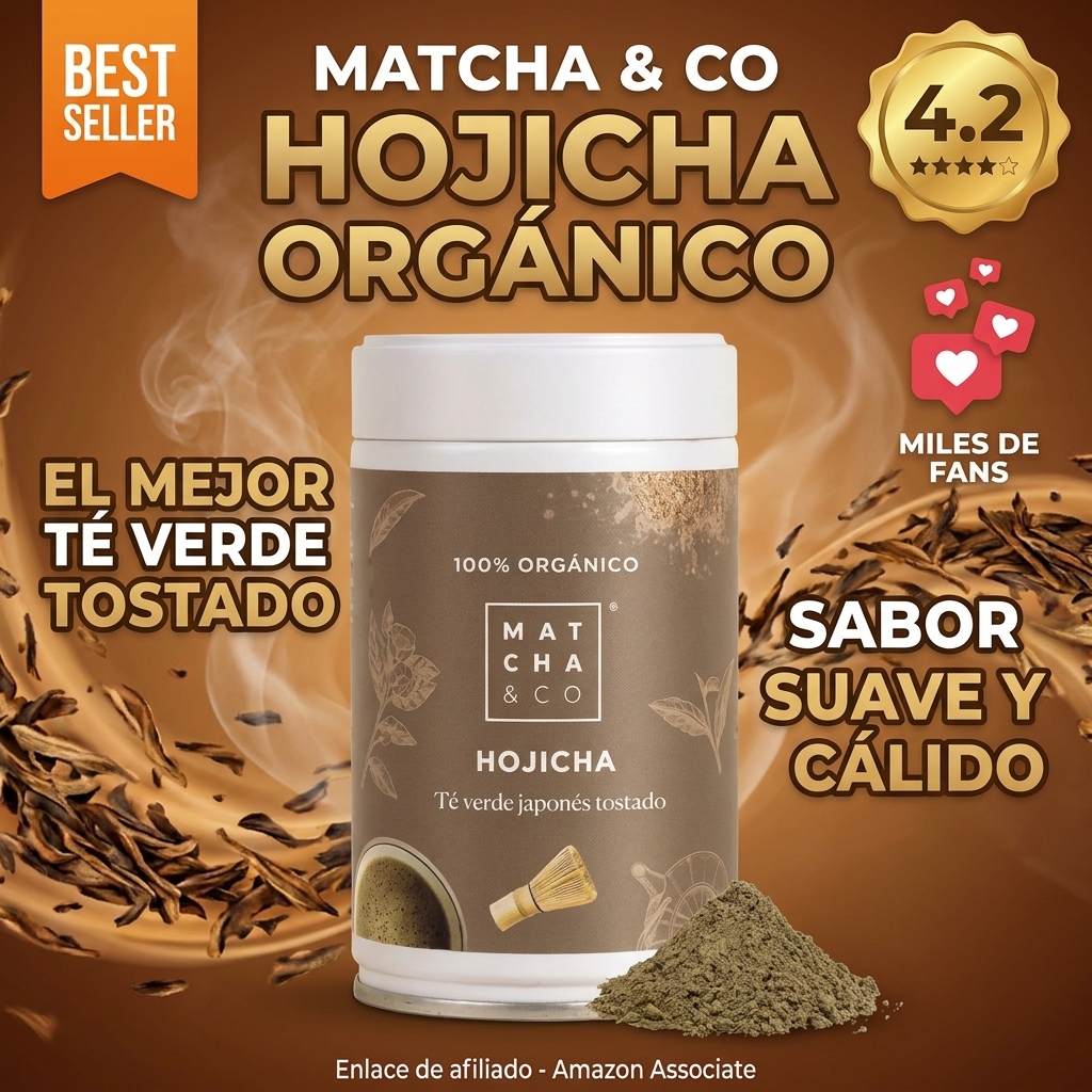Matcha & CO: Hojicha Orgánico de Japón en Polvo – Té Verde Tostado 100% Natural – Sabor Ahumado con Notas Tostadas – Bajo en Cafeína y Rico en Antioxidantes