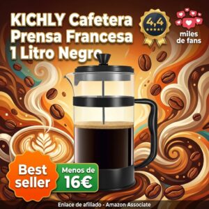 KICHLY Cafetera Francesa Prensa 1 Litro Triple Filtro