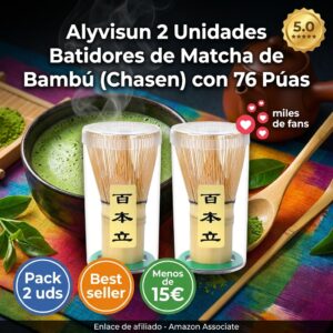 Set 2 Batidores Matcha Chasen Bambú Alyvisun 76 Púas