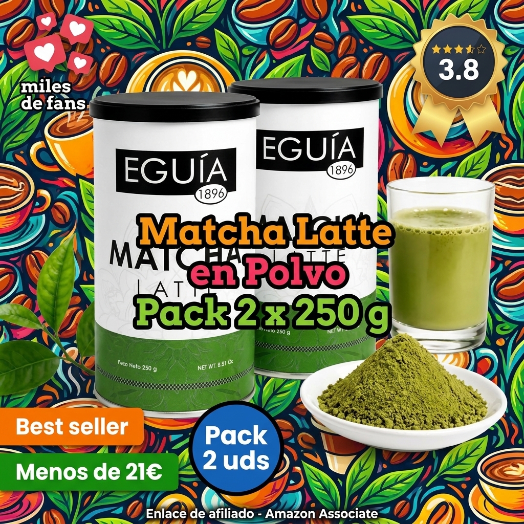 Matcha Latte en Polvo | Té Matcha Latte Instantáneo y Soluble | Bebida Cremosa con Té Matcha y Leche Entera en Polvo | Preparado para Bebidas Calientes y Frías | Pack 2 x 250 g (500 g)