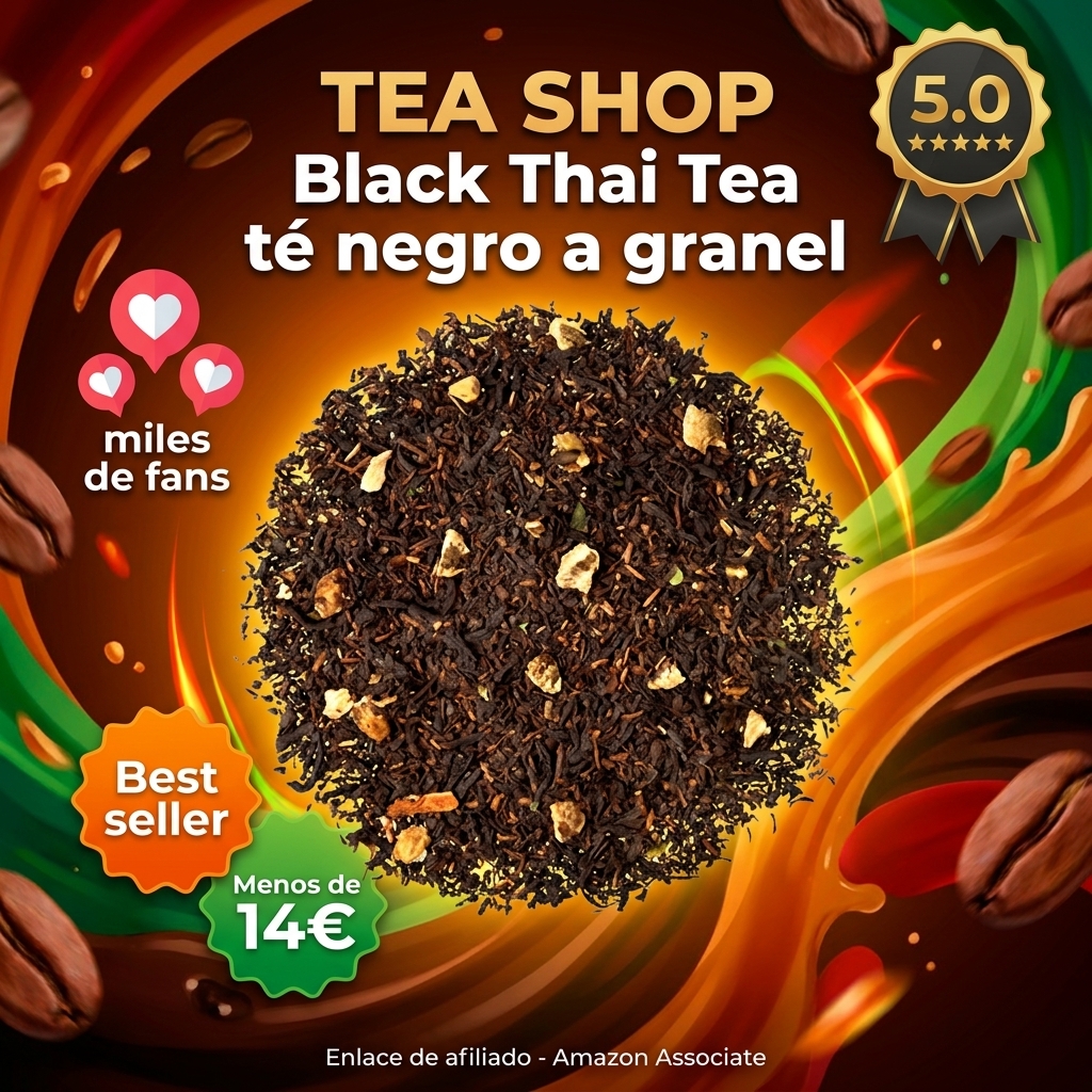 TEA SHOP - Té Negro Black Thai Tea 100g - 50 Tazas - Formato a Granel - Black tea - En Hojas - Popular bebida Tailandesa - Té Frío - Perfecto para Verano