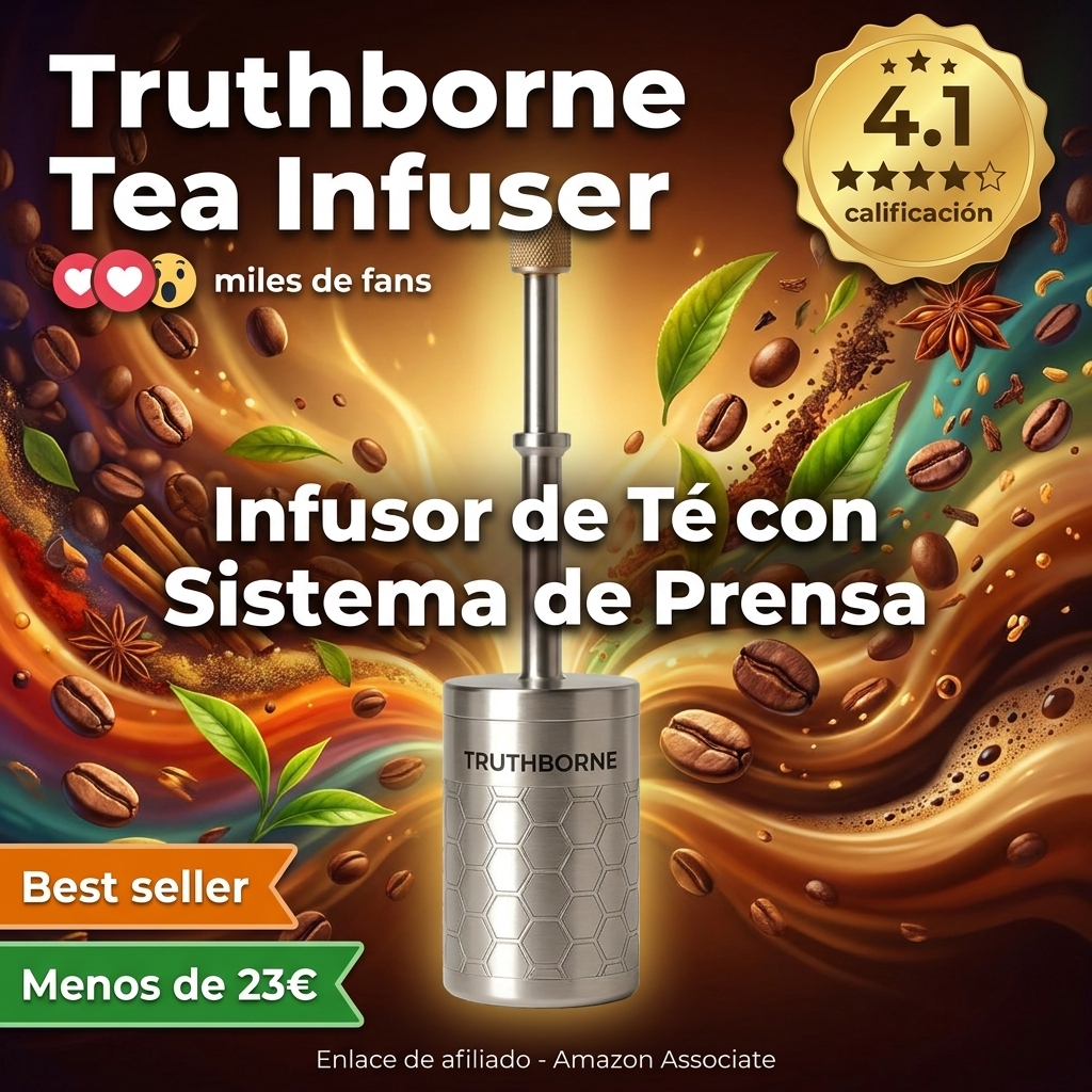 Infusor de Té con Sistema de Prensa – Colador de Acero Inoxidable 304 para Hojas Sueltas, Té Verde, Negro, Rooibos, Hierbas y Cold Brew – Compatible con Tazas y Jarras – Ideal como Regalo