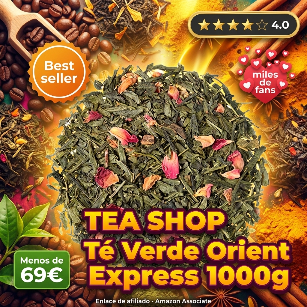 TEA SHOP - Té Verde Orient Express 1000g - 500 Tazas - Formato a Granel - Green tea - En Hojas - Con una Mezcla de Canela, Clavo, Fruta y Flores - Antioxidante