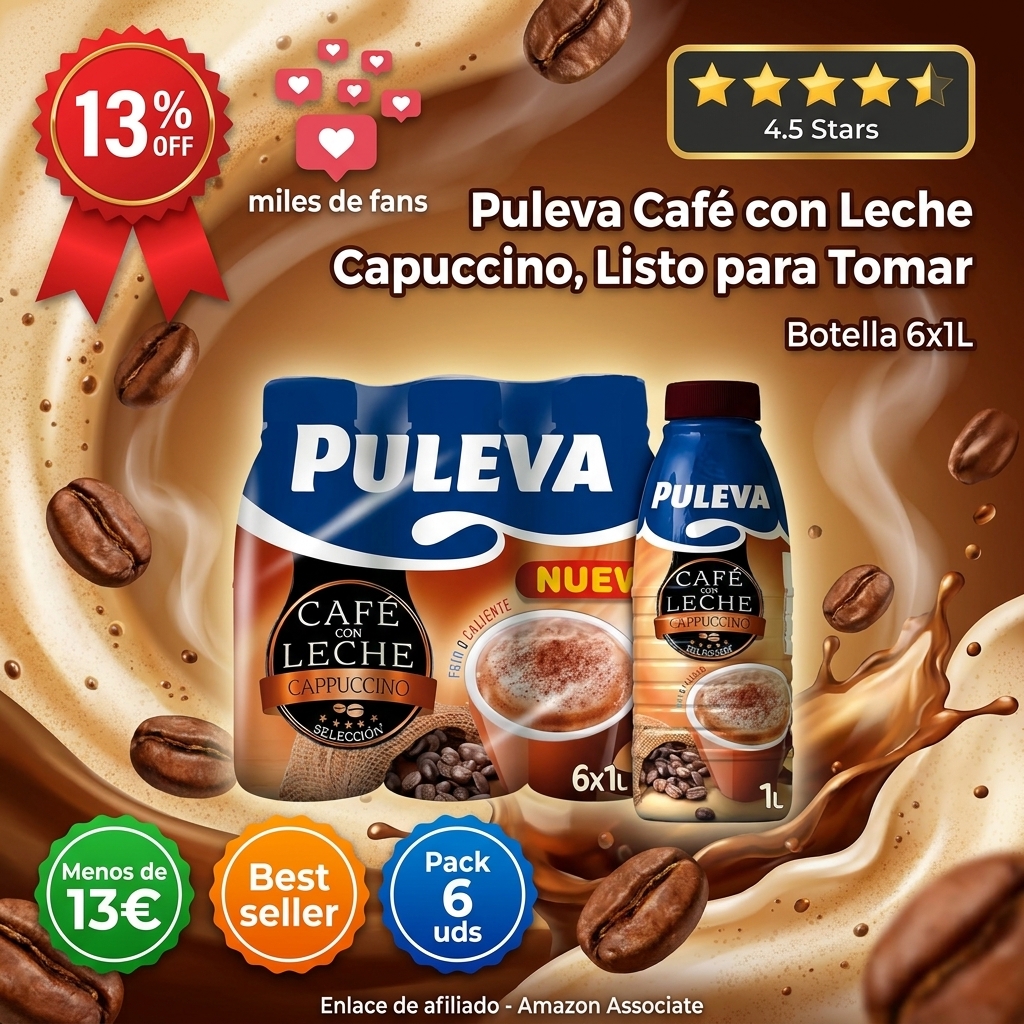 Puleva Café con Leche Capuccino, Listo para Tomar, Botella 6x1L