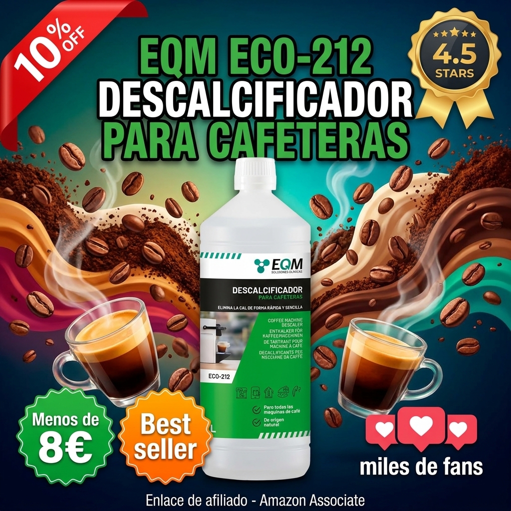 EQM - ECO-212 - Descalcificador para Cafeteras - 1L - Origen Natural 100% - Compatible con Todas las Máquinas de Café - Elimina la Cal Incrustada en Aparatos del Hogar
