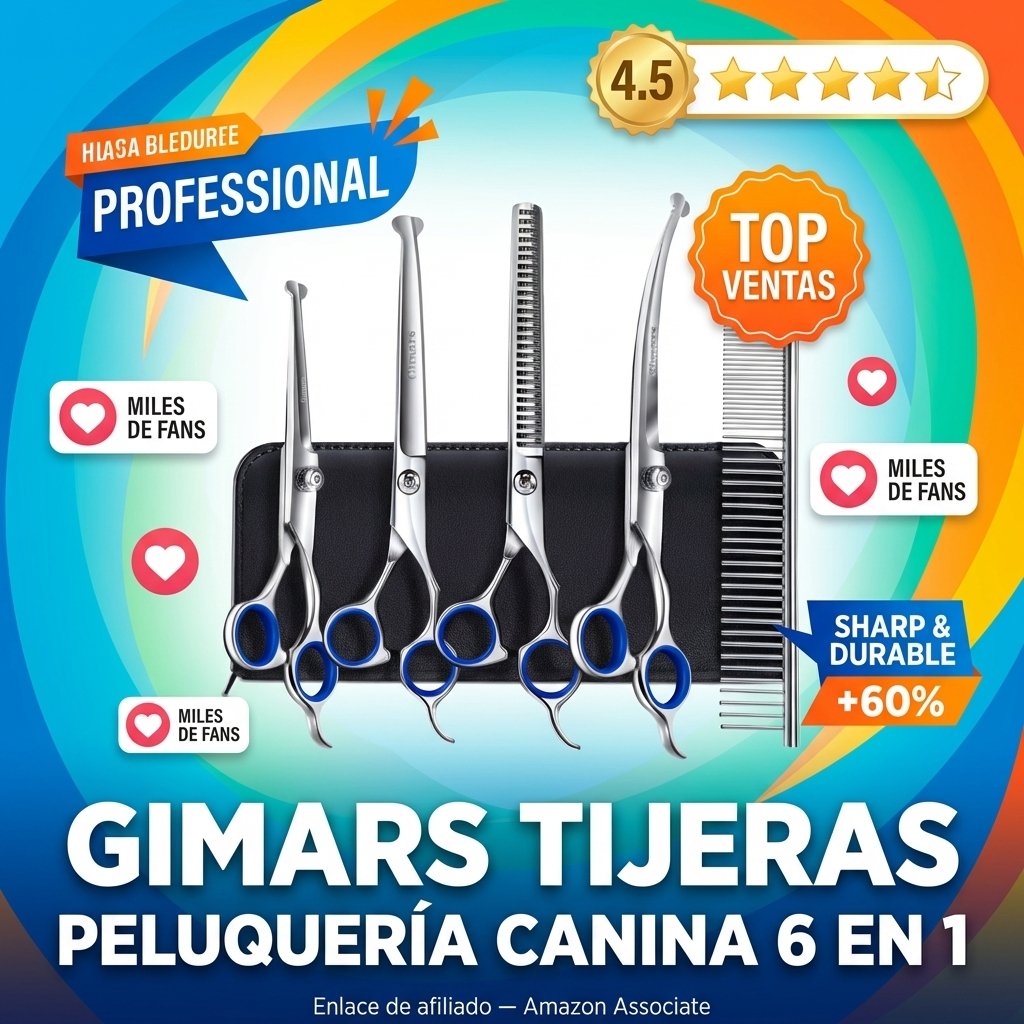 Gimars Tijeras Peluquería Canina 6 en 1 — Acero inoxidable, punta redonda de seguridad, titanio