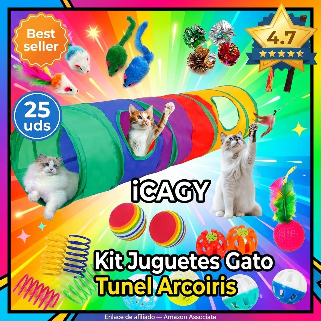iCAGY Kit Juguetes Gato 25 piezas con Túnel Arcoíris