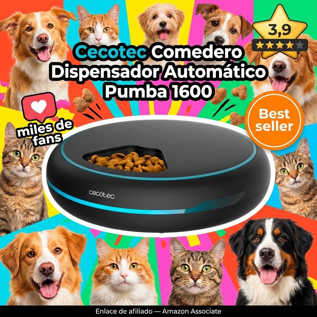 Cecotec Comedero Dispensador Automático Pumba 1600 — 1,6L, 4 secciones, pantalla LED, temporizador