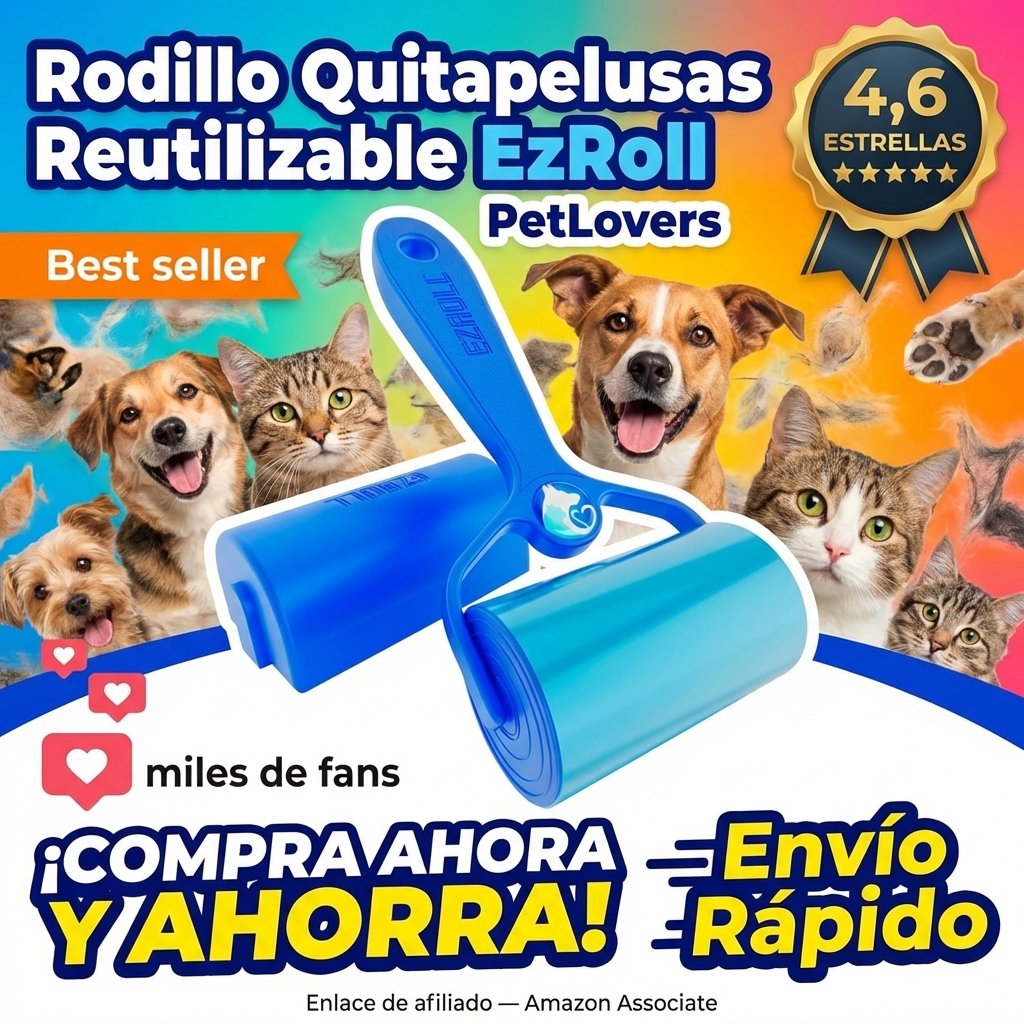 Rodillo Quitapelusas Reutilizable EzRoll PetLovers — Para pelo de mascotas, ropa y tapicería