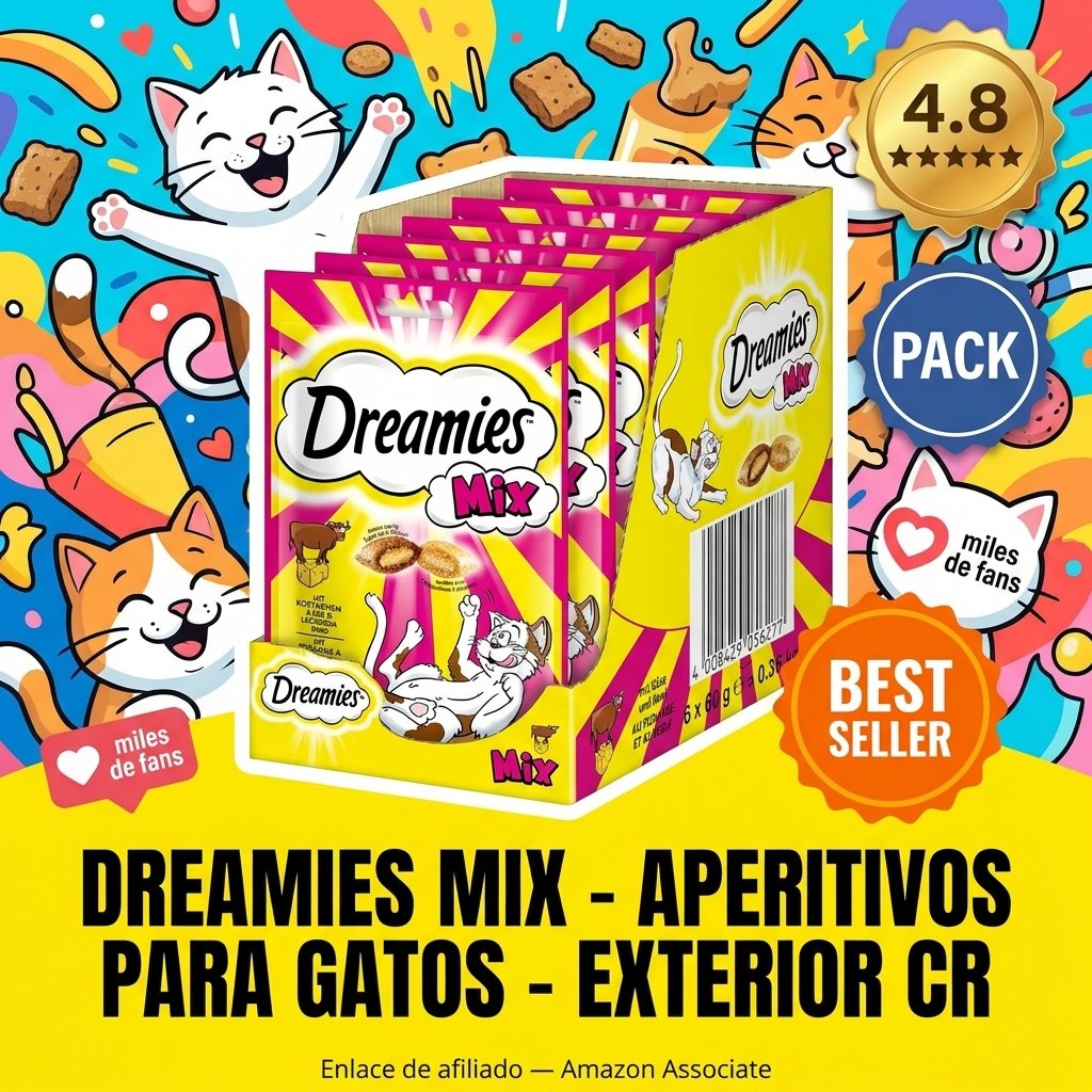 Dreamies Mix - Aperitivos para Gatos - Exterior crujiente y Interior cremoso - 6 x 60 g