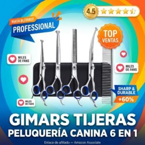 Gimars Tijeras de Peluquería Canina 6 en 1 – Acero Inoxidable y Titanio