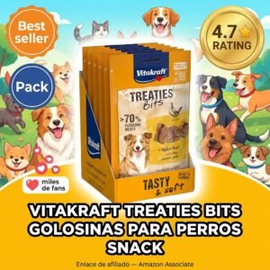 Vitakraft Treaties Bits Snacks Perros – Pack 6x120g sin cereales y relleno de pollo