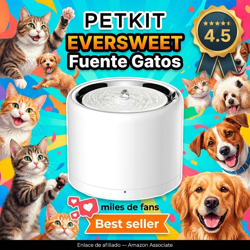 PETKIT EVERSWEET Fuente para Gatos, Acero Inoxidable, Bomba Inalámbrica, Control de App, 1.8L Bebedero Gatos/Perros, Ultrasilencioso, Filtro Triple, 3 Flujos de Agua, no es Fácil de Retener Bacterias