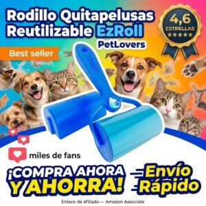 Rodillo Quitapelusas EzRoll PetLovers – Reutilizable para Pelo de Mascotas