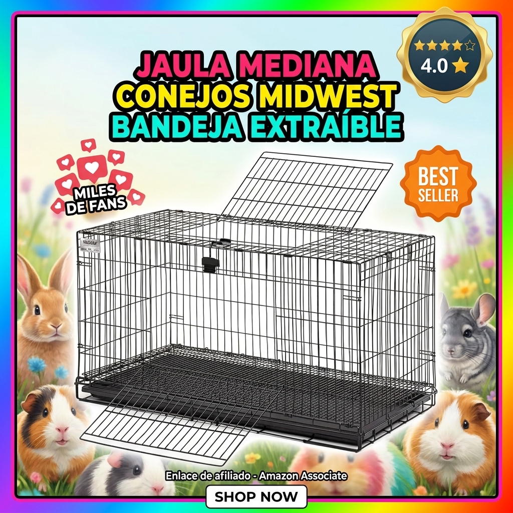 MidWest Homes for Pets - Jaula mediana para conejos, suelo de malla de rejilla, bandeja extraíble, acceso a la puerta superior y delantera, acabado resistente a la corrosión, no requiere herramientas