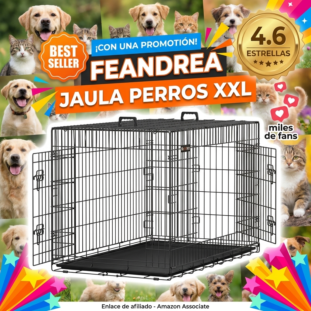 Feandrea Jaula para Perros Plegable con 2 Puertas, Bandeja Extraíble, 122 x 74,5 x 80,5 cm, XXL, Negro PPD48H