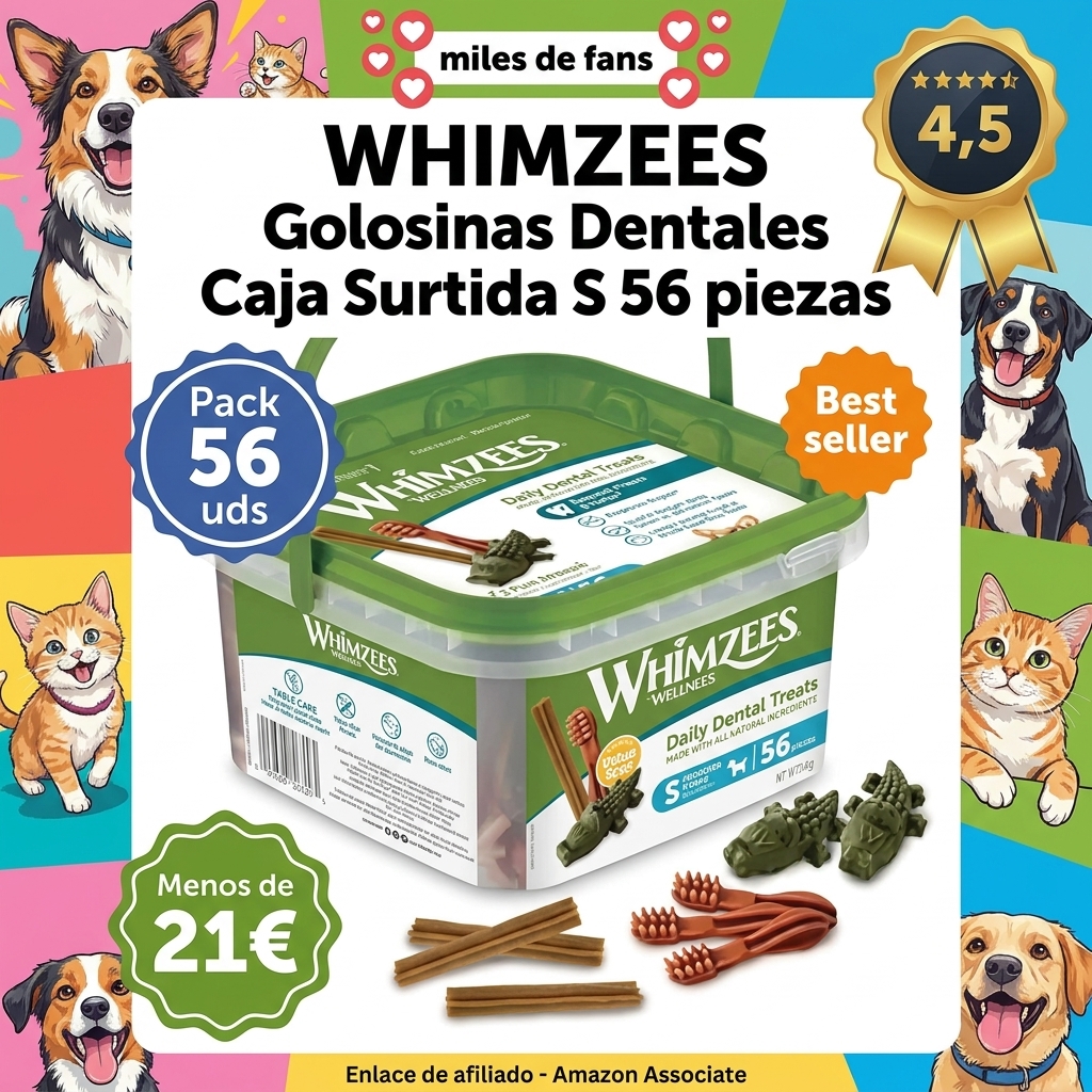 WHIMZEES Caja Surtida S, 56 Piezas – Talla S, Golosinas para Perros Pequeños, Naturales y Sin Cereales, Vegetarianas, Sin Azúcares Añadidos