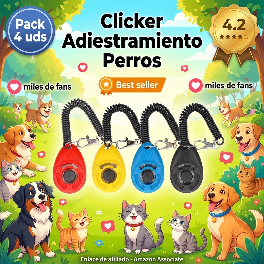 Clicker Perros,[4 Piezas] Diyife Clicker perro Adiestramiento,Dog Clicker Training,Multicolor con Correa para la Muñeca para Perro Gato Caballo